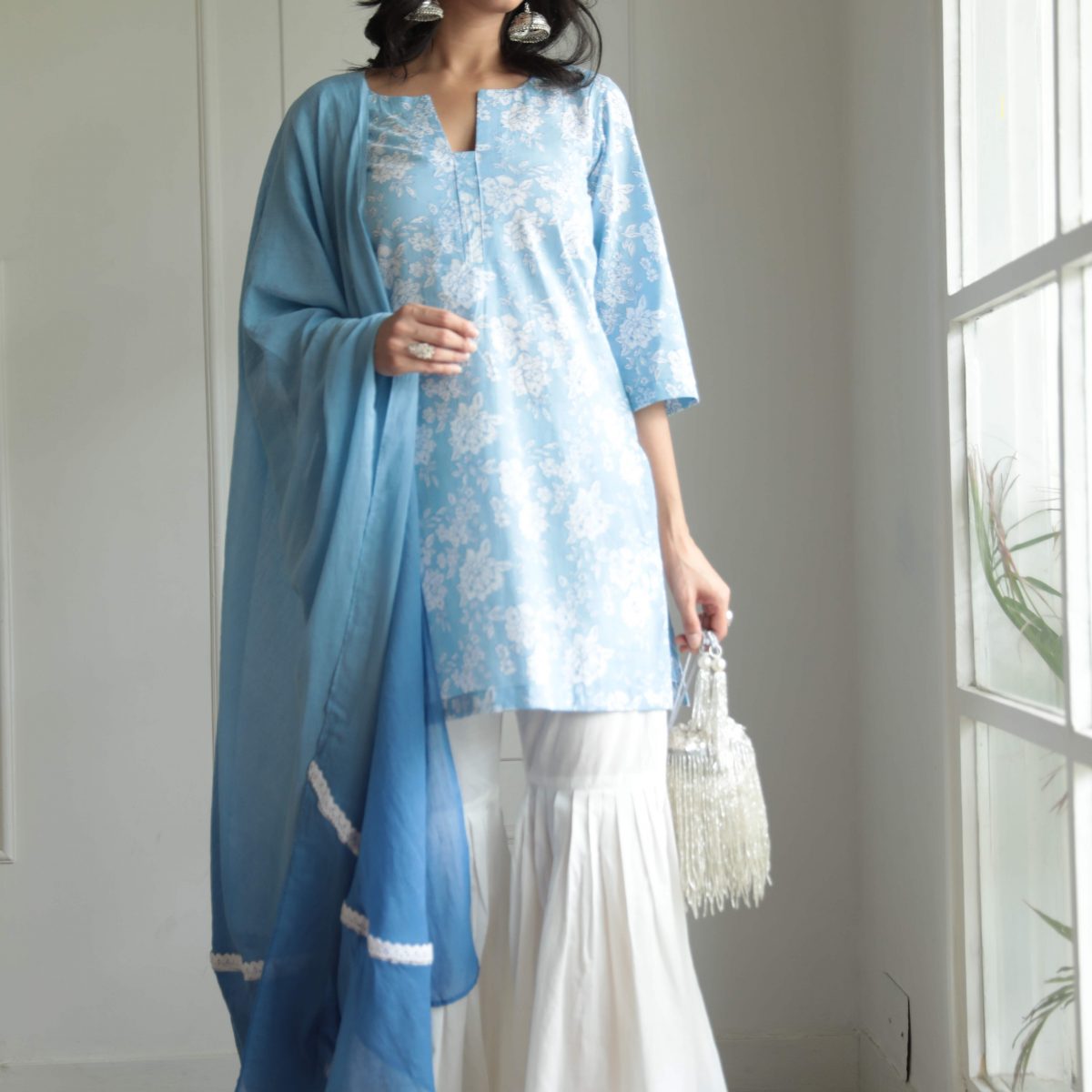 BLACK SILK KURTA PANT SET â Designer Clothing for Women â Block Printed 